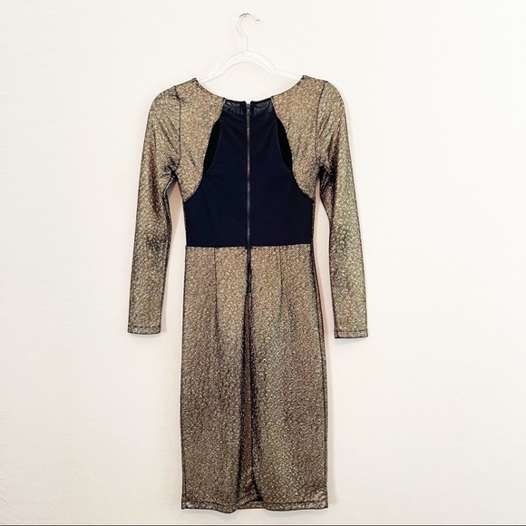 Rag & Bone Women's Metallic Gold Bodycon Mini Dress Mesh Panels Cutout - Picture 5 of 8